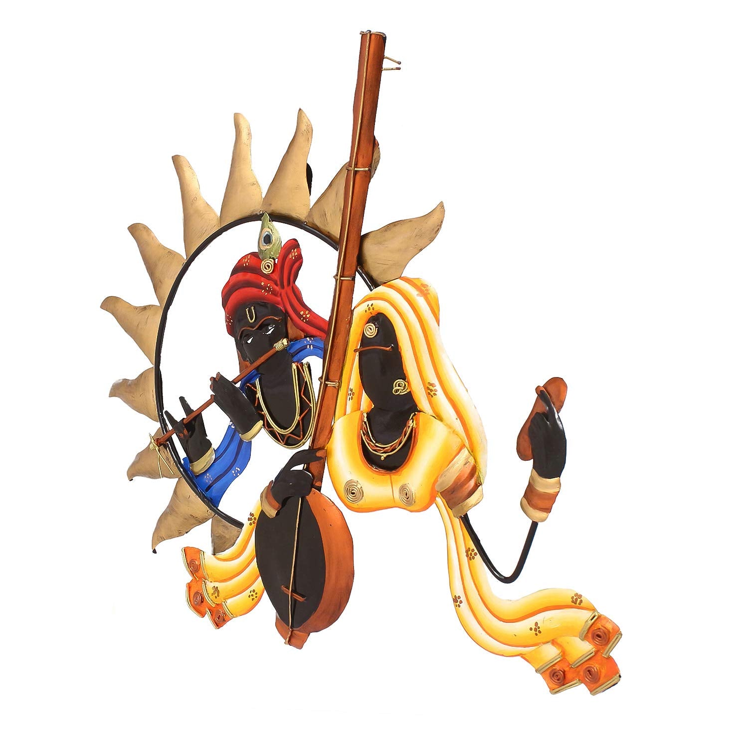 eCraftIndia Radha Krishna Playing Flute/Bansuri and Veena Wall Hanging